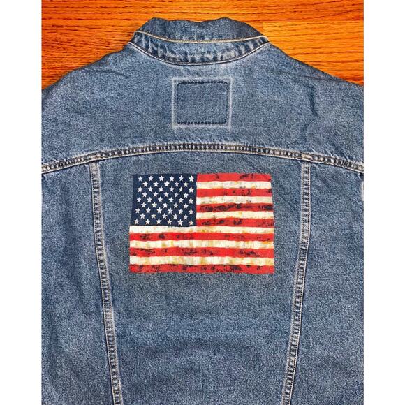 Levi’s 70507-0389 Denim Trucker Jacket Large 90s Hand Painted USA Flag Vintage - Picture 5 of 7